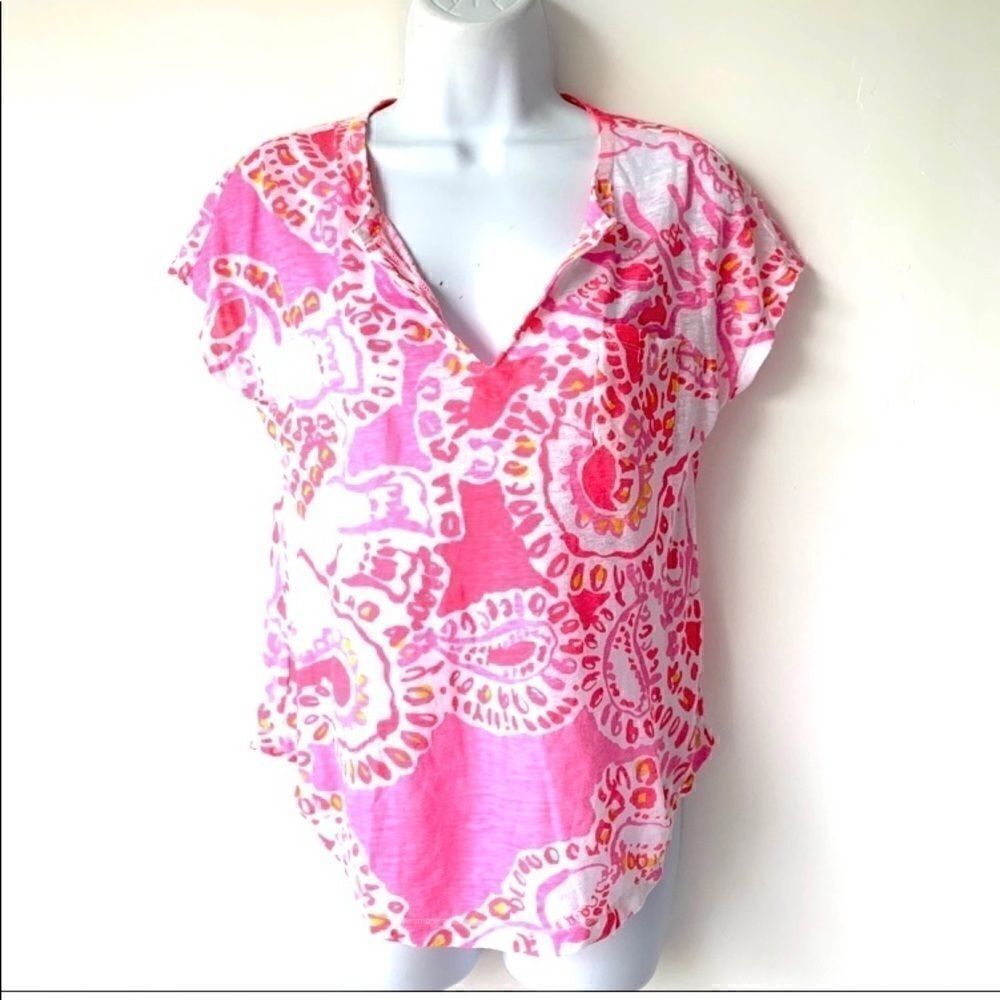 LILLY PULITZER DUVAL NOTCH NECKLINE LINEN TOP